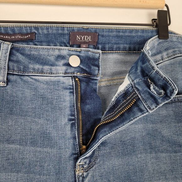 NYDJ Marilyn Straight Jeans Crop High Rise Stretch Contrasting Hem Blue Size 16 - Picture 9 of 12